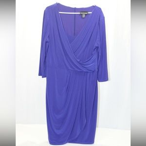 Frank Lyman Design Sophisticate 3/4 Sleeve Draped Faux Wrap Dress Blue Sz 20